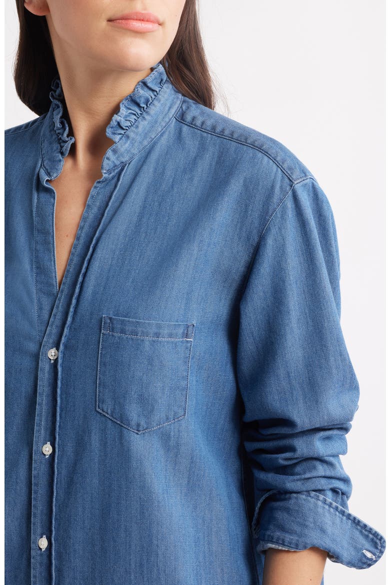 Mary Ruffle Collar Long Sleeve Denim Shirtdress, Alternate, color, VINTAGE STONEWASHED INDIGO