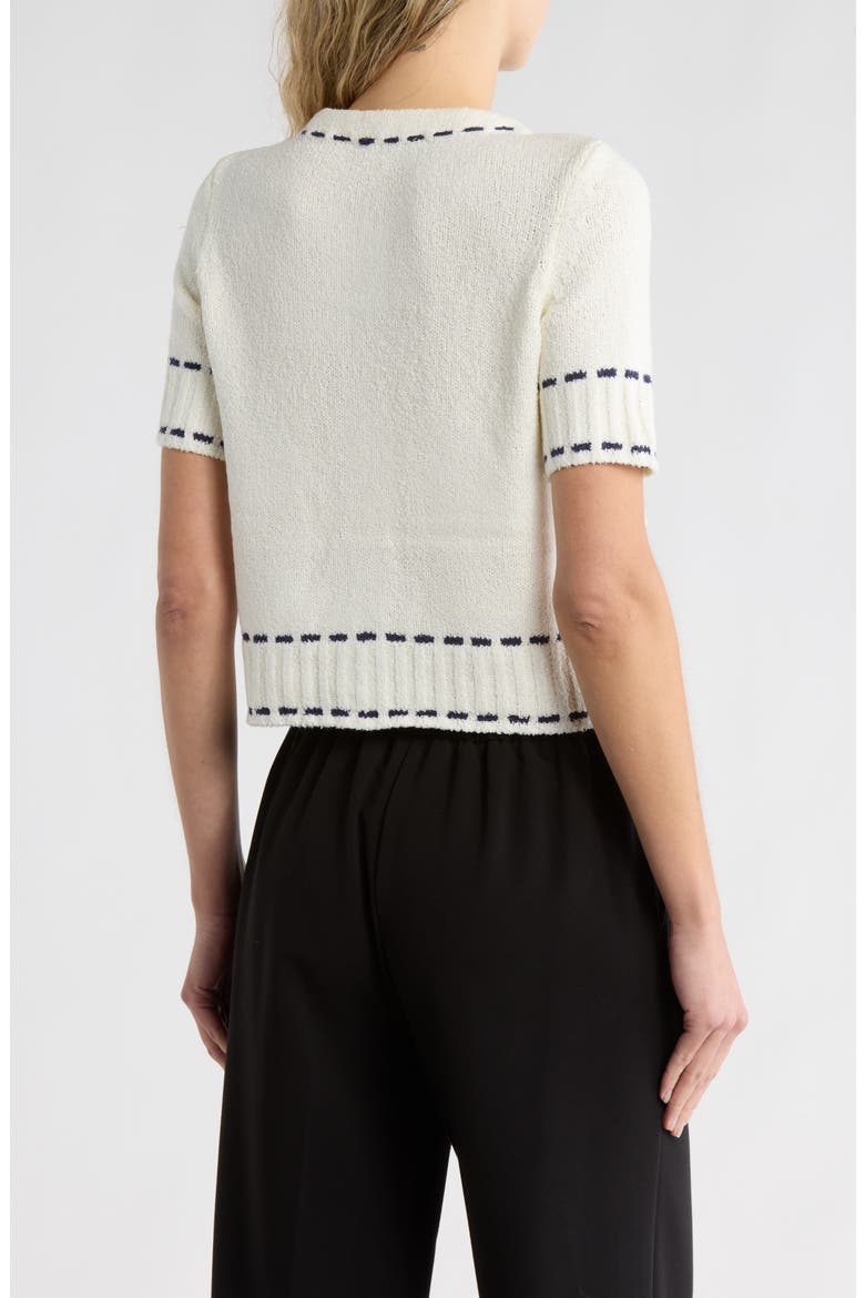 Stitch Detail Short Sleeve Sweater, Alternate, color, IVORY/ INDIGO
