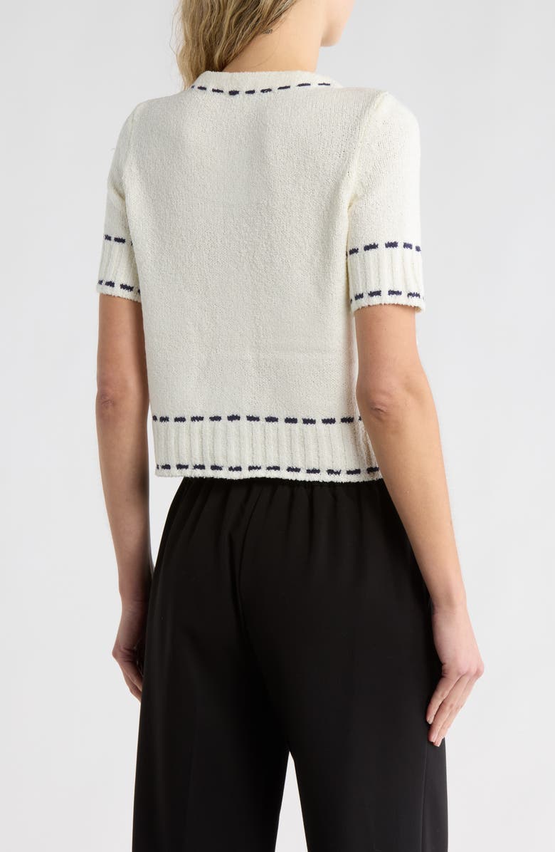 JASON WU Stitch Detail Short Sleeve Sweater, Alternate, color, Ivory/ Indigo