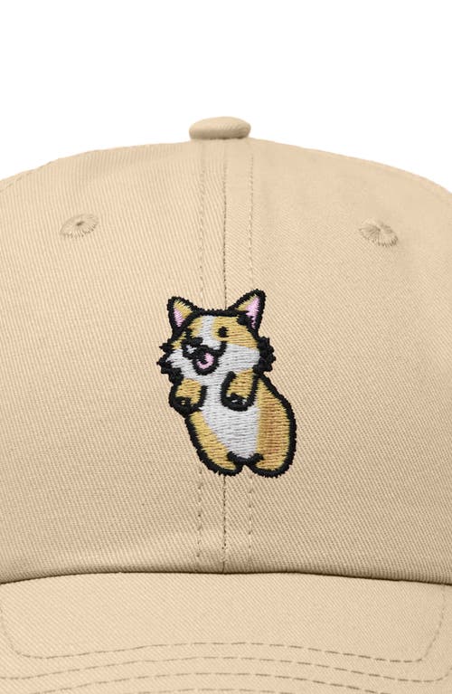 Dalix Leaping Corgi Embroidered Cap In Khaki