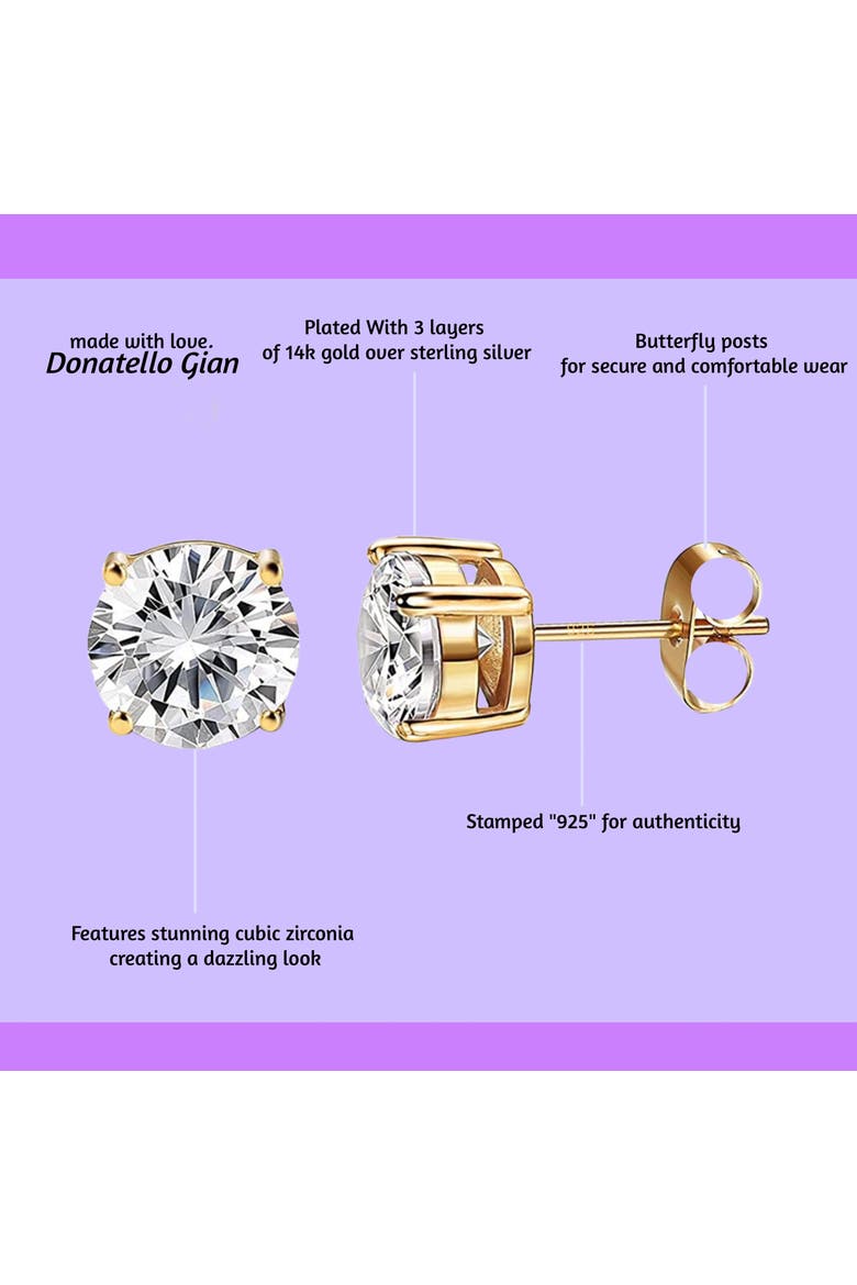 Sterling Silver Round Stud Earrings, Alternate, color, Gold