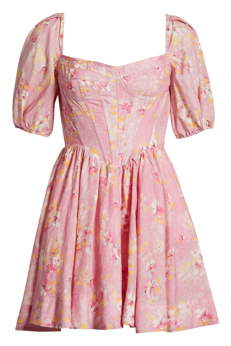Kiah Floral Print Corset Puff Sleeve Minidress, Alternate, color, PINK GARDEN
