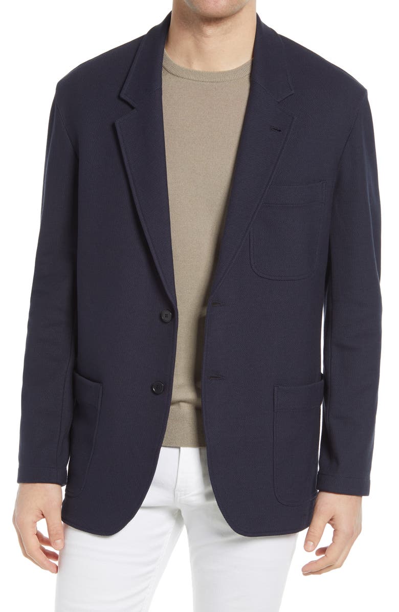 Club Monaco Textural Piqué Blazer, Main, color, Navy