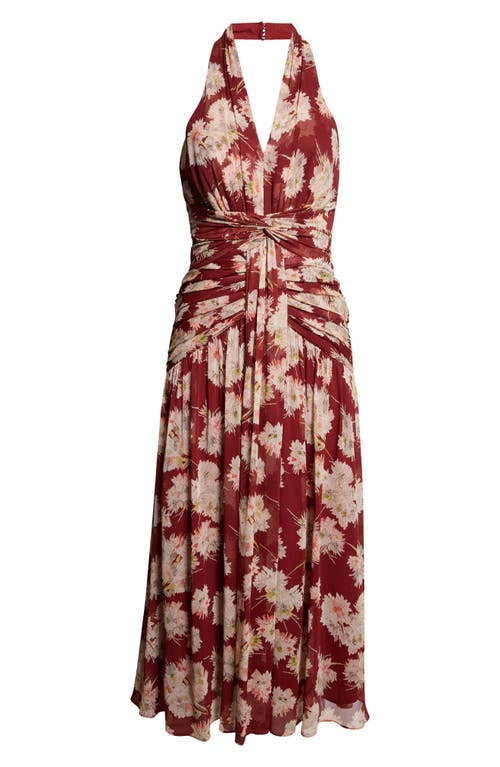Cinq À Sept Mae Bouquet Floral Print Halter Dress In Brown