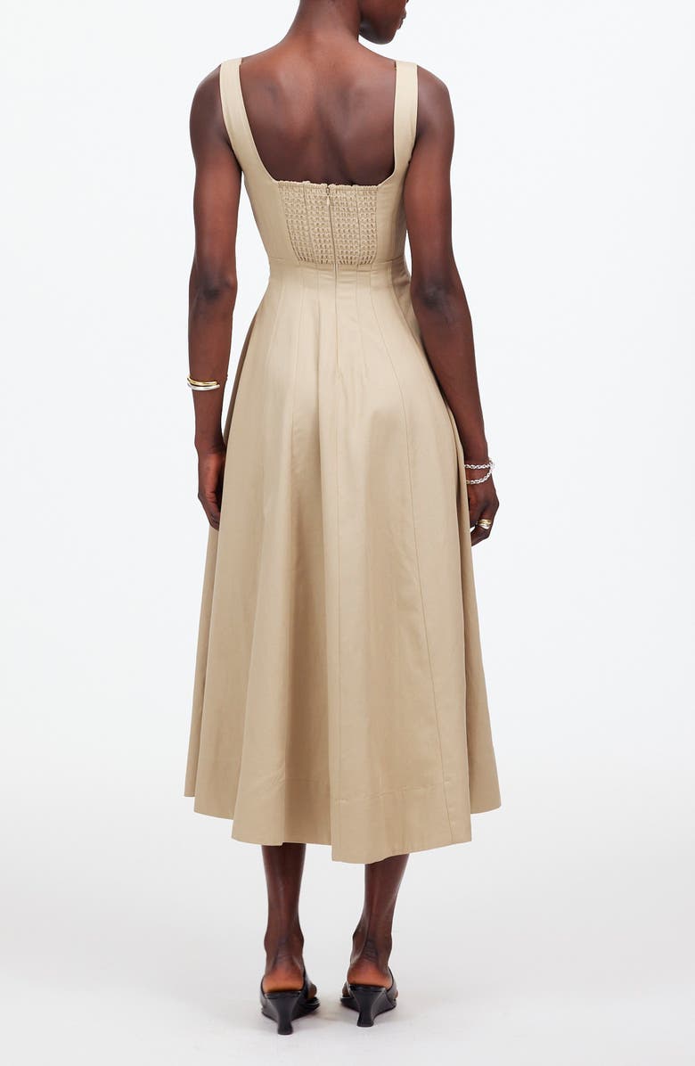 Madewell Seamed Square Neck Sleeveless Midi Dress, Alternate, color, Heritage Khaki