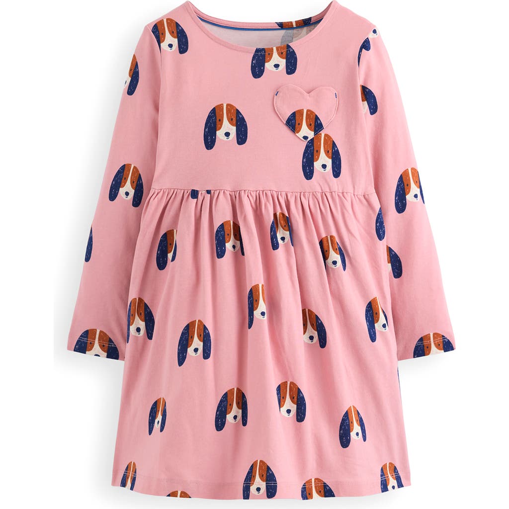 Mini Boden Kids' Ariel Twirly Long Sleeve Cotton Jersey Dress In Pink