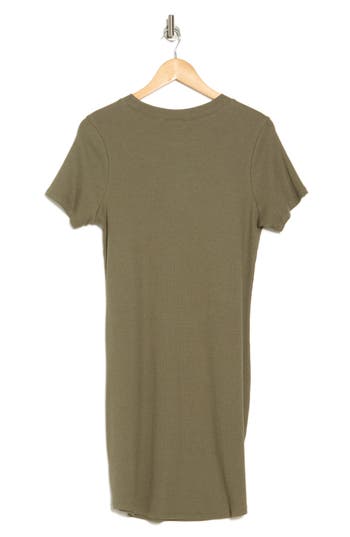 Shop Melrose And Market Short Sleeve Crewneck Mini Dress In Olive Kalamata