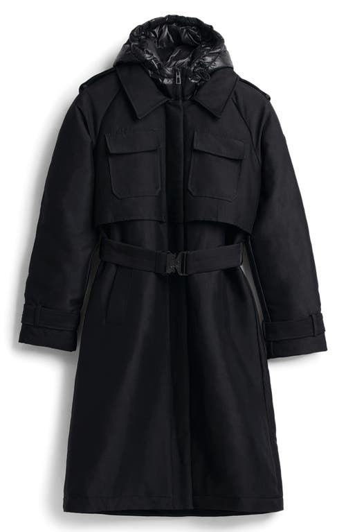 Desigual Padded Longline Trench Coat With Removable Hood In Black