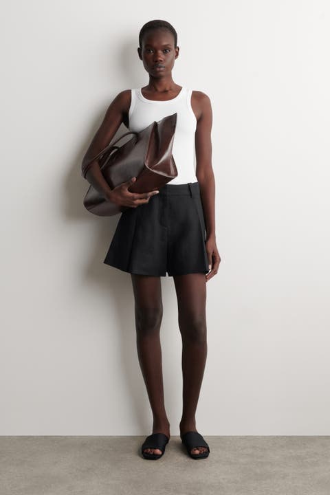 Pleated Belted Linen Shorts