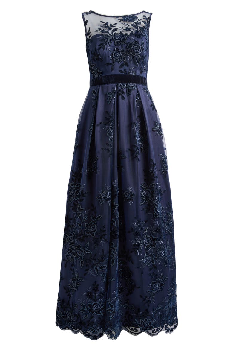 Embroidered Sequin Ballgown, Alternate, color, NAVY