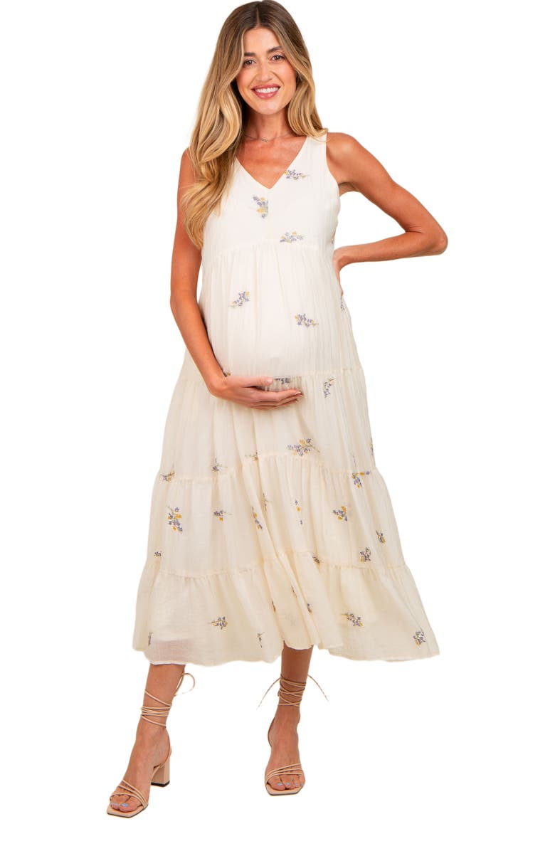 PinkBlush Ditsy Floral Embroidered V Neck Tiered Dress, Main, color, Lavender