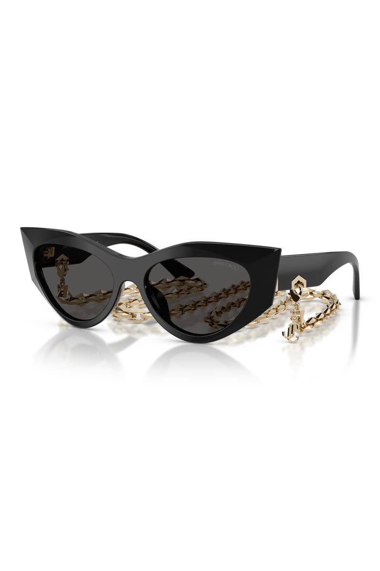 53mm Cat Eye Sunglasses with Embellished Chain, Alternate, color, BLACK/ DARK GREY