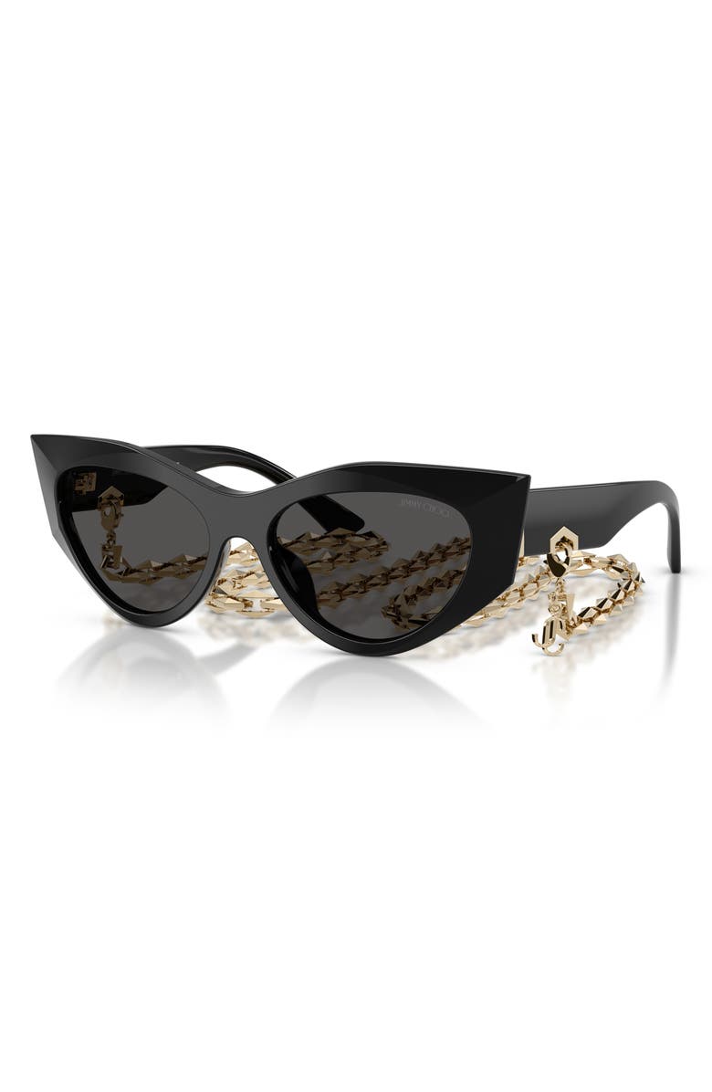 Jimmy Choo 53mm Cat Eye Sunglasses with Embellished Chain, Alternate, color, Black/ Dark Grey