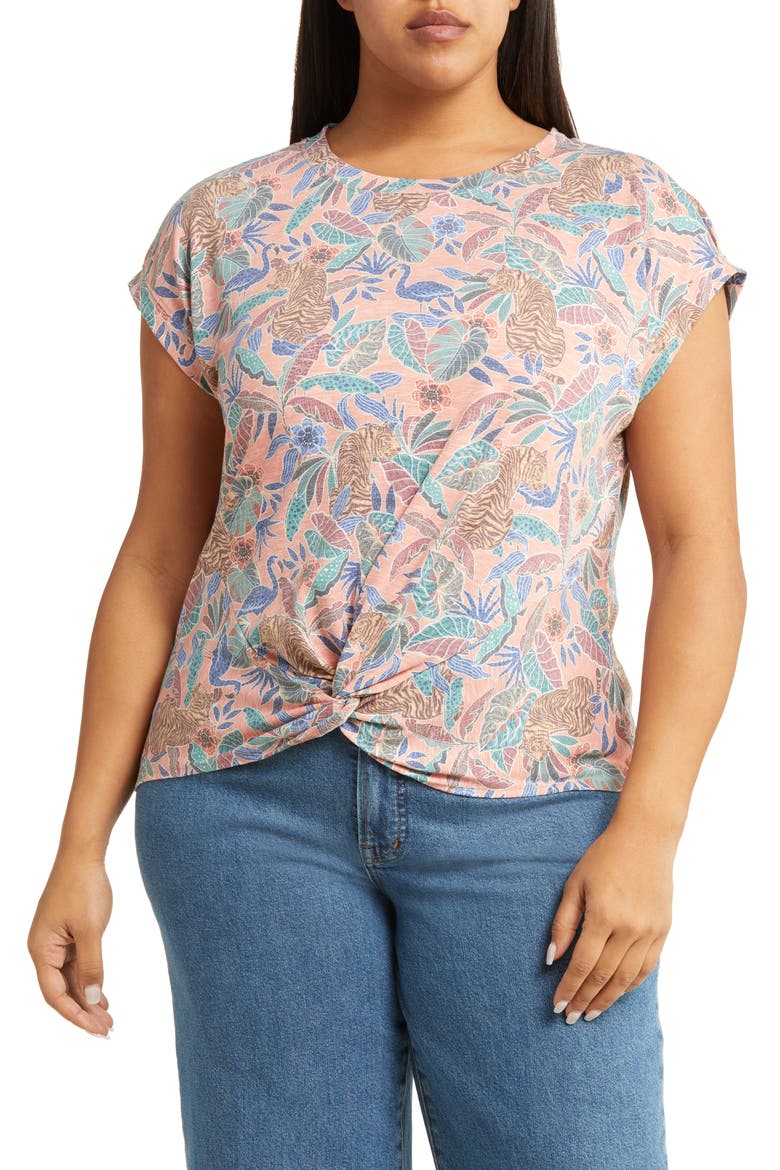 Floral Twist Hem Top (Nordstrom Exclusive), Main, color, DUSTY PAPAYA MULTI