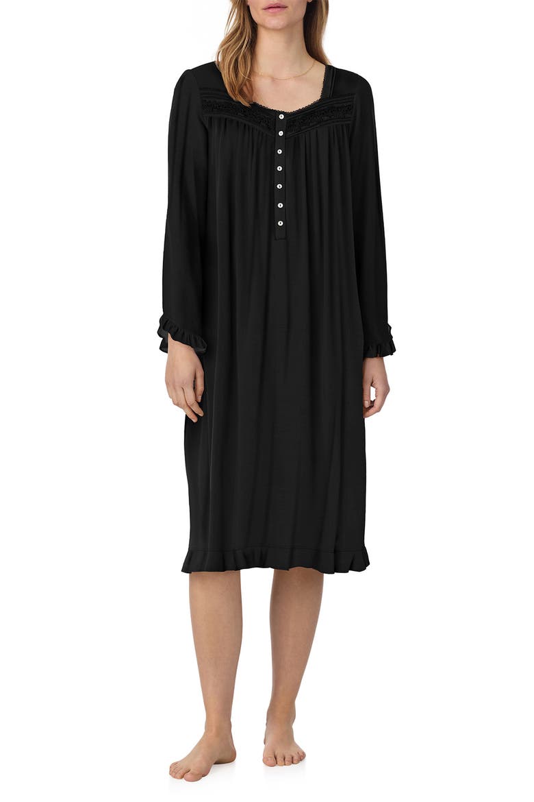 Long Sleeve Waltz Nightgown, Main, color, BLACK