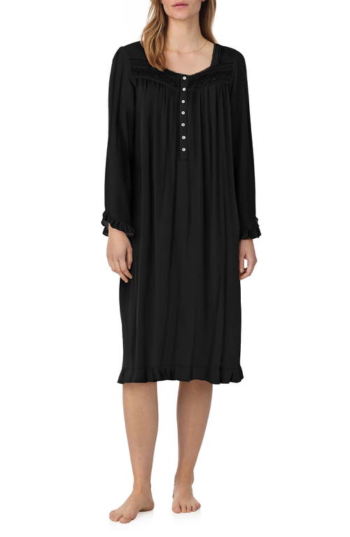 Eileen West Waltz Embroidered Long Sleeve Nightgown In Black