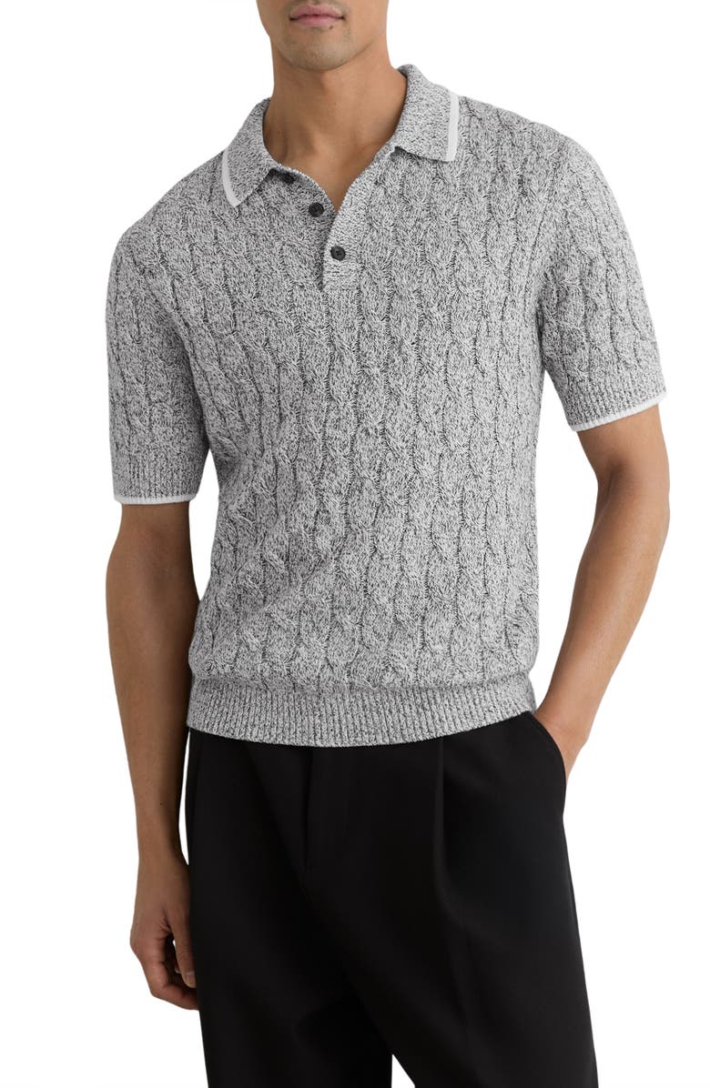 Reiss Denby Knit Polo, Main, color, Black/ White