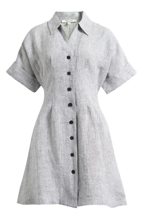 Madewell Pleated Linen Mini Shirtdress In Gray