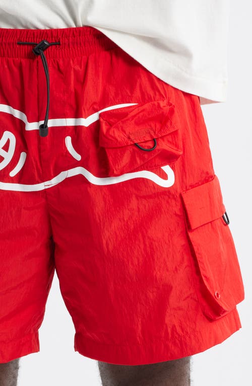 Icecream Running Dog Graphic Cargo Hiker Shorts In Red