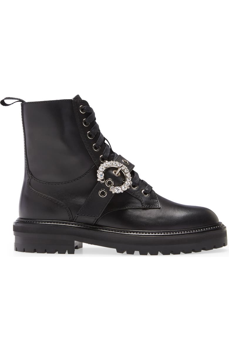 Jimmy Choo Cora Crystal Buckle Combat Boot, Alternate, color,