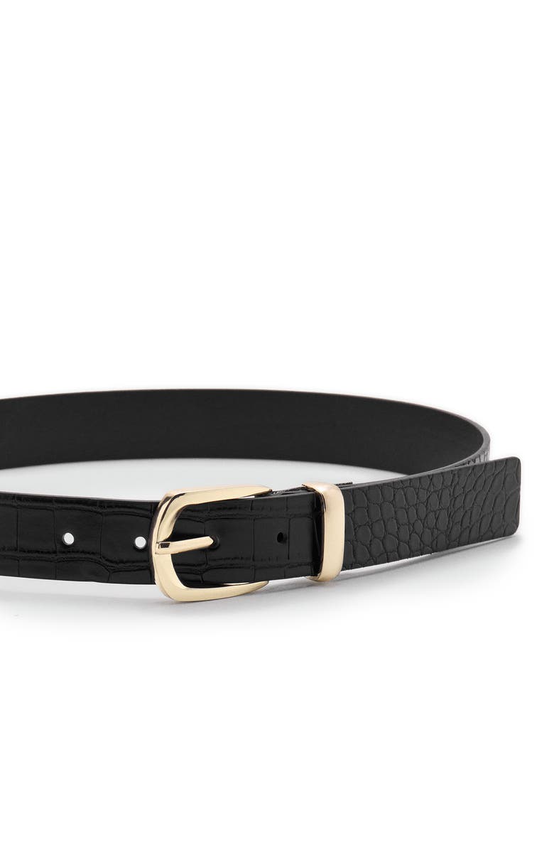 MANGO Croc Embossed Faux Leather Belt, Alternate, color, Black