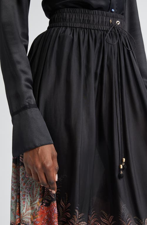 Zimmermann Rhiannon Ruffled Paisley-print Organic Silk Maxi Skirt In Black Paisley