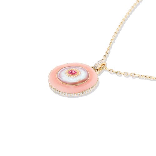 Campbell + Charlotte Evolve Stone Inlay Disk Pendant Necklace In Pink