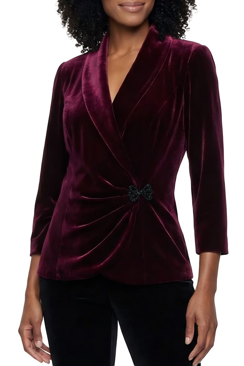 Stretch Velvet Surplice Top, Main, color, WINE