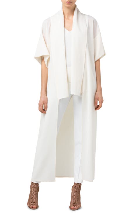 Akirs Short Sleeve Long Wool Crepe Jacket