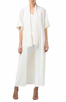Akirs Short Sleeve Long Wool Crepe Jacket