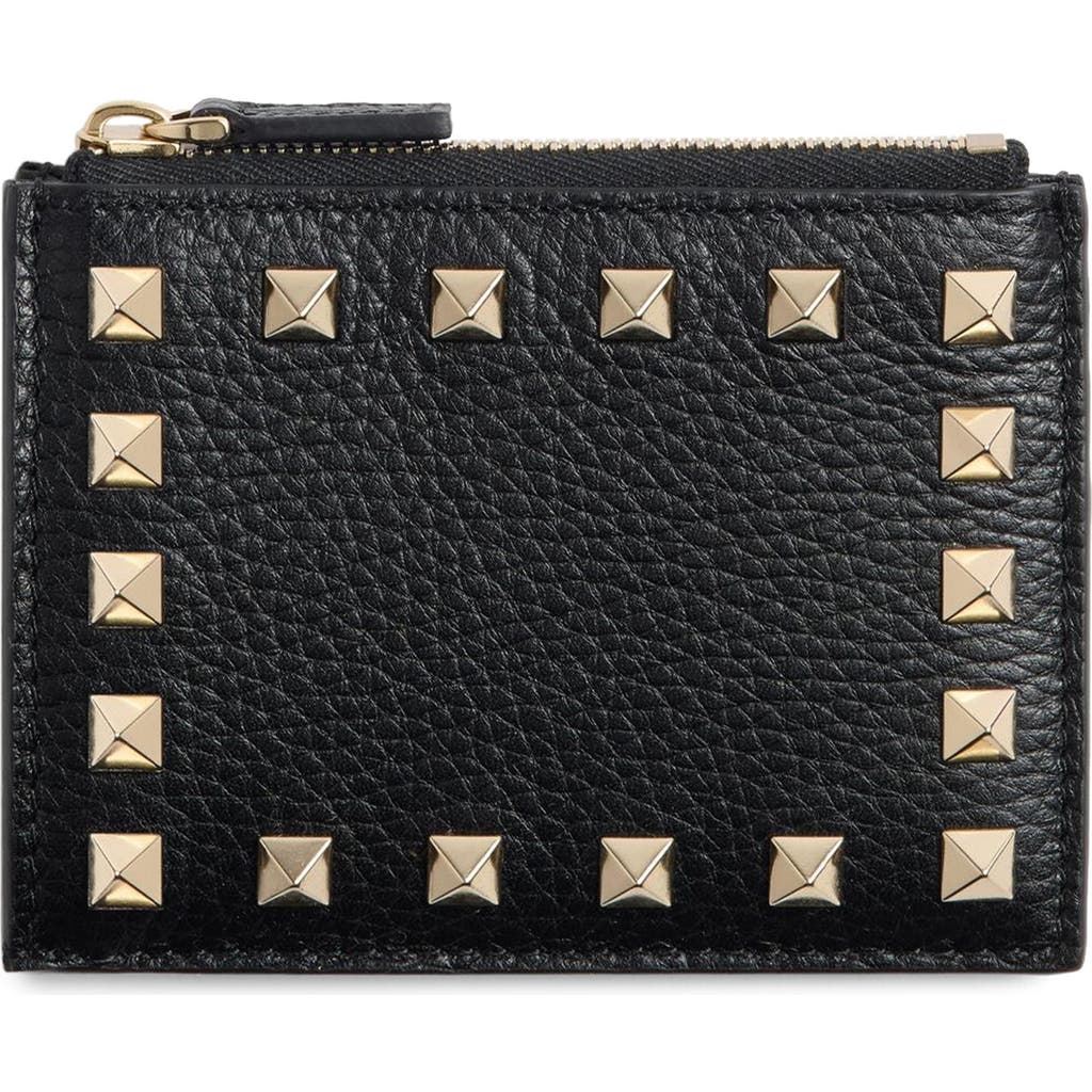 Valentino Garavani Rockstud Leather Coin Card Case In Black