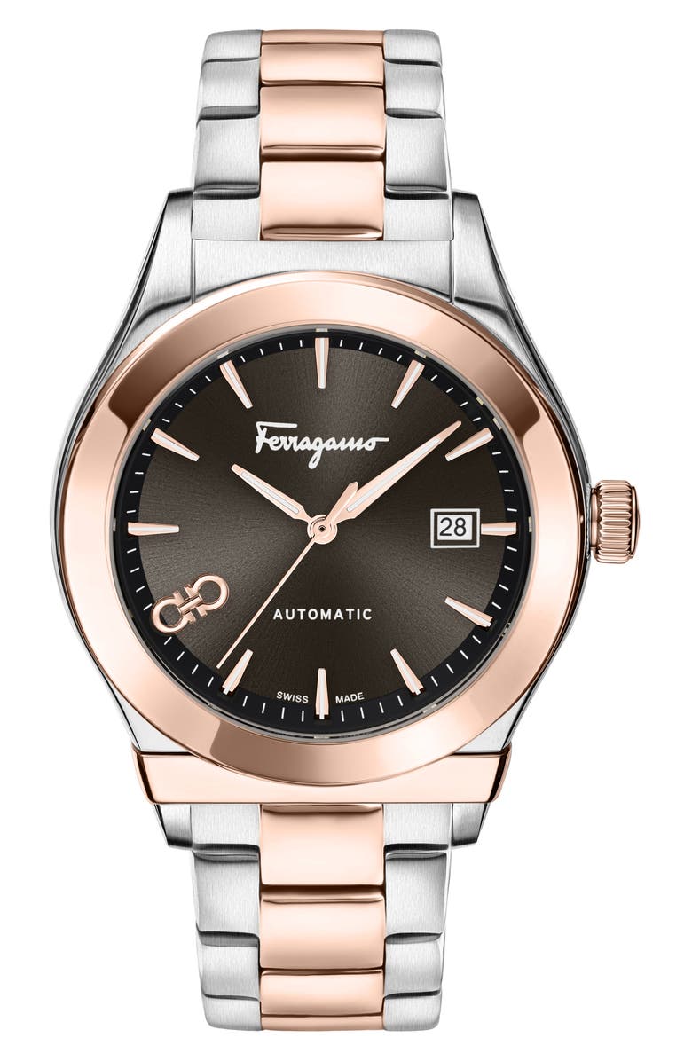 FERRAGAMO 1927 Automatic Two-Tone Bracelet Watch, 42mm, Main, color, Black/ Two Tone