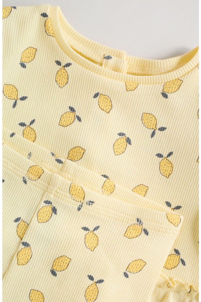 Lemon Print Peplum Top & Leggings Set, Alternate, color, YELLOW