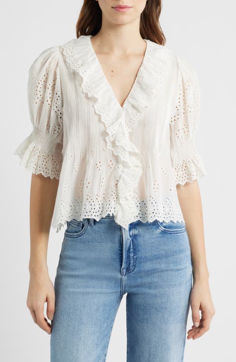 Henri Eyelet Trim Organic Cotton Voile Top