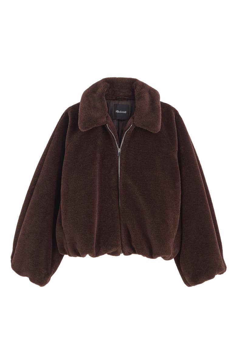 Madewell Bubble Faux Fur Bomber Jacket, Alternate, color, Dark Chocolate