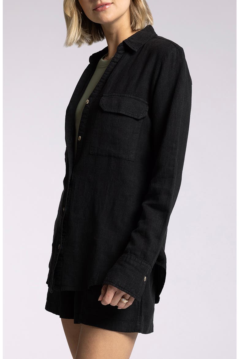 Farrah Linen Blend Button-Up Shirt, Alternate, color, BLACK SHADOW