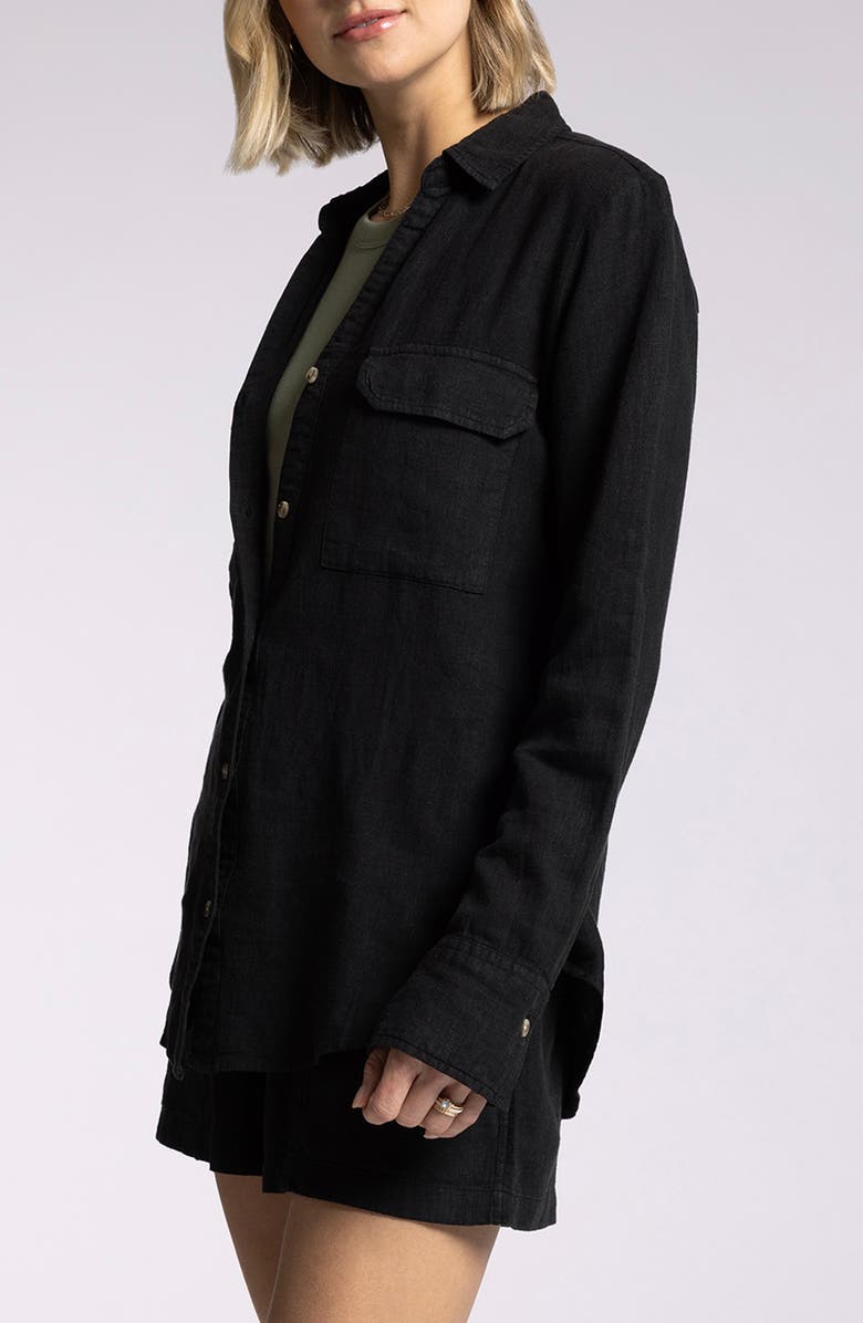 Thread & Supply Farrah Linen Blend Button-Up Shirt, Alternate, color, Black Shadow