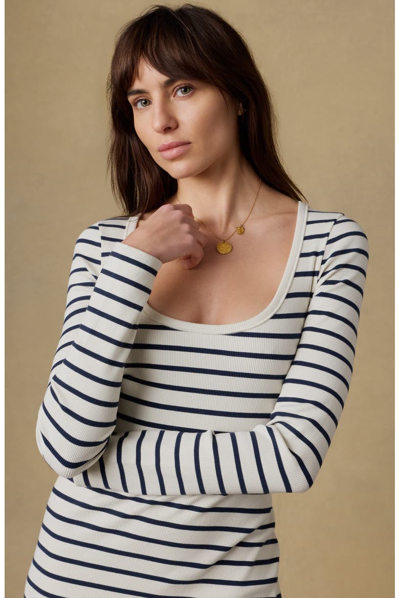 Surfside Long Sleeve Rib Stretch Organic Cotton Maxi Dress, Alternate, color, SALT AIR STRIPE