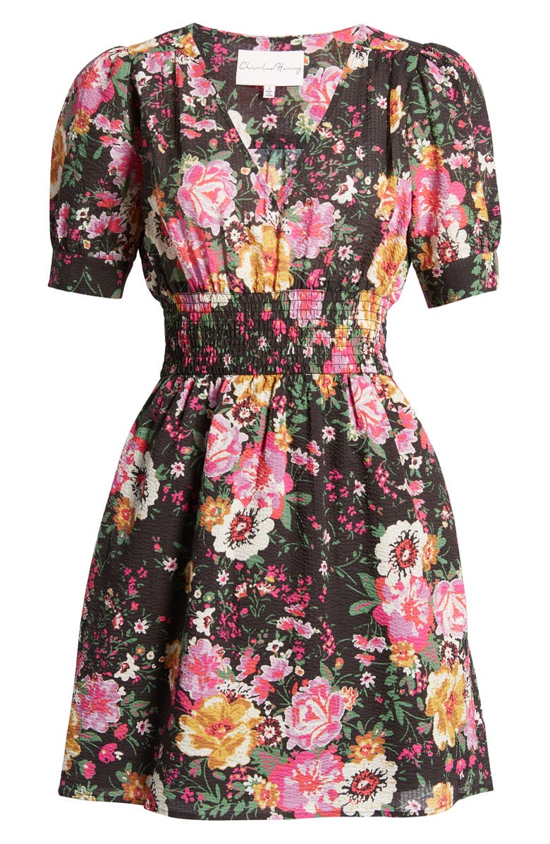 Charles Henry Floral Smocked Waist Minidress, Alternate, color, 
