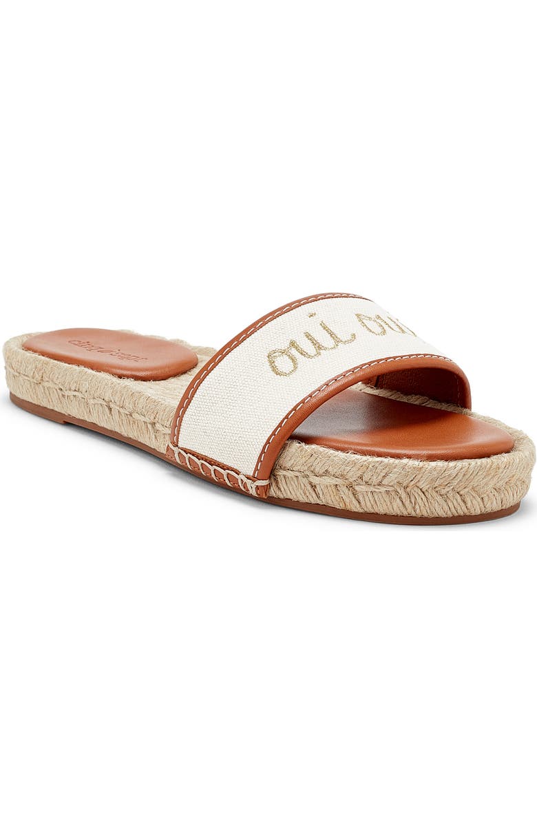 Cinq à Sept Josephine Embroidered Espadrille Slide Sandal, Main, color, Natural/ Cognac