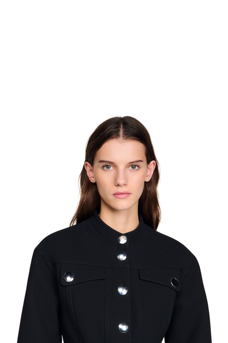 Cropped ruffled peplum jacket, Alternate, color, Black