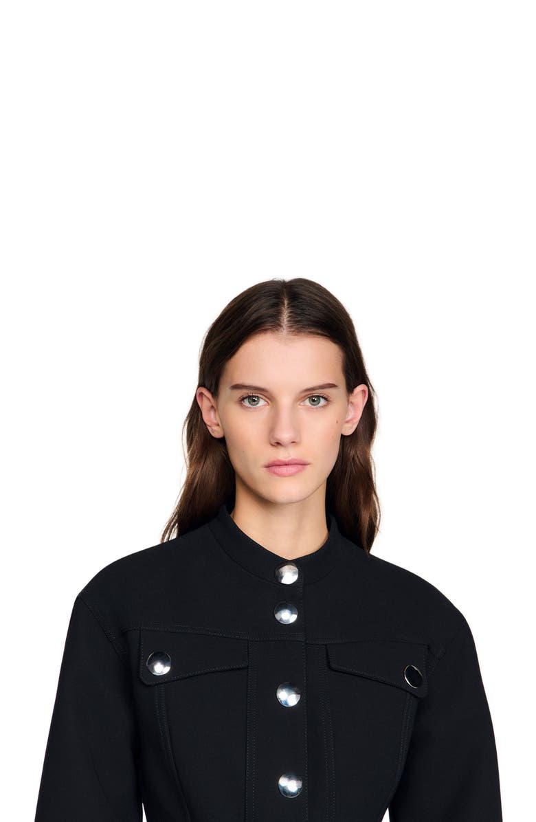 SANDRO Cropped ruffled peplum jacket, Alternate, color, Black