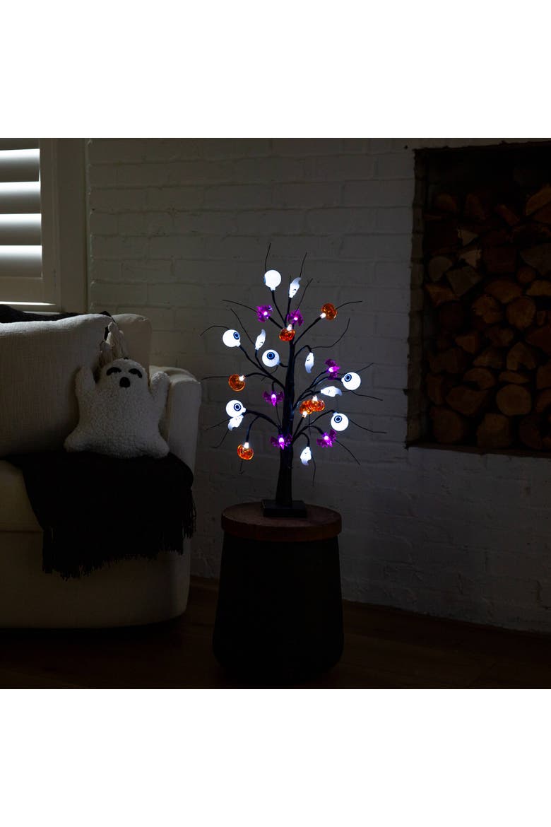 2-Ft Pre-Lit Artificial Halloween Eyeballs, Ghosts, Bats & Pumpkins 24 LED Lighted Ornament Tree, Alternate, color, Black