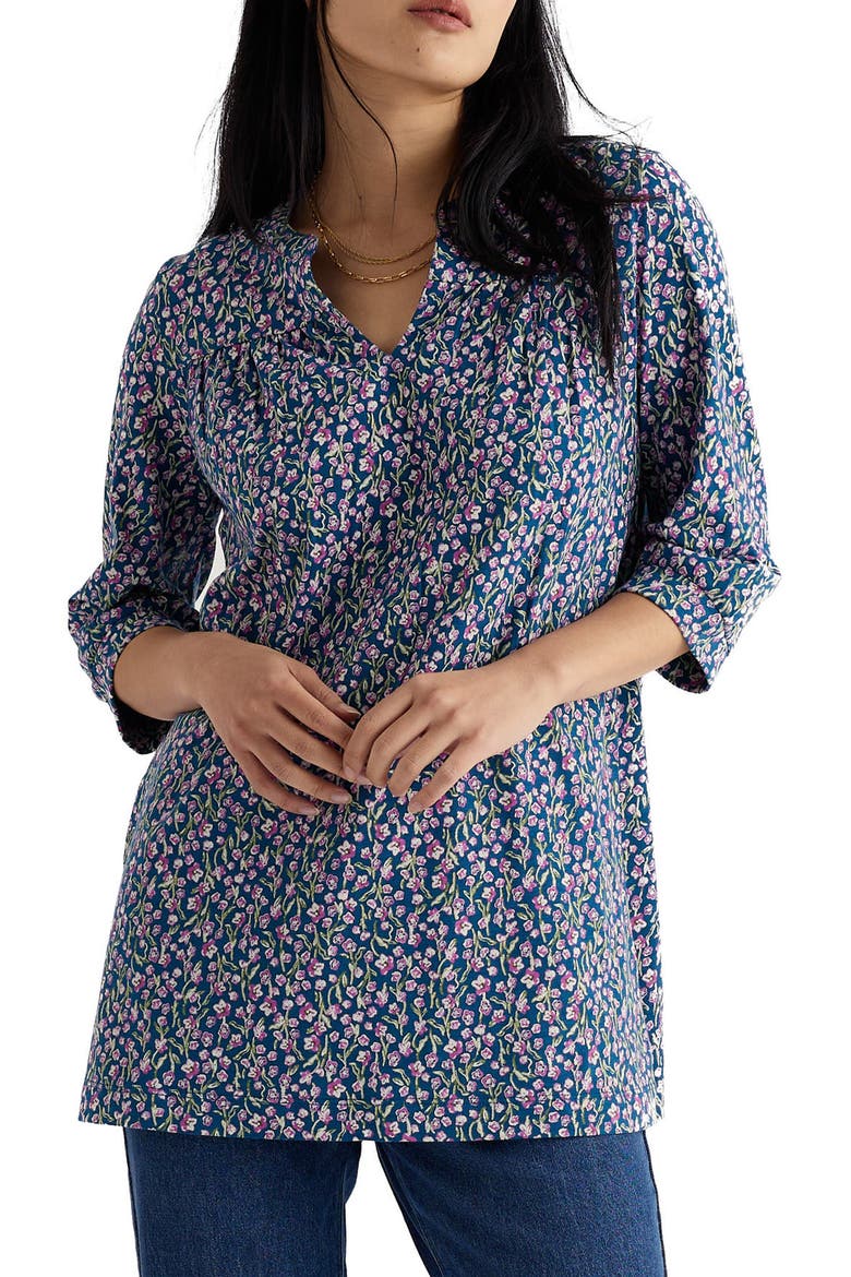 Sithney Floral Organic Cotton Jersey Tunic, Main, color, FLAX FLOWER BRIGHT ORCHID
