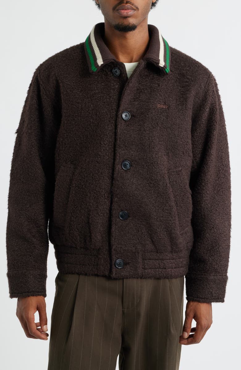 Obey Arden Fuzzy Blouson Jacket, Alternate, color, Java Brown