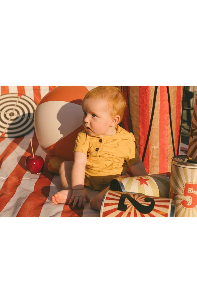 Deux par Deux Baby Boy's Printed Organic Cotton Hooded Romper Yellow Bananas, Alternate, color,