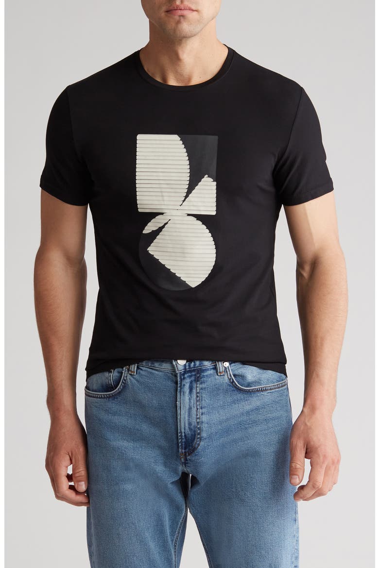 3D Abstract Graphic Print T-Shirt, Main, color, BLACK