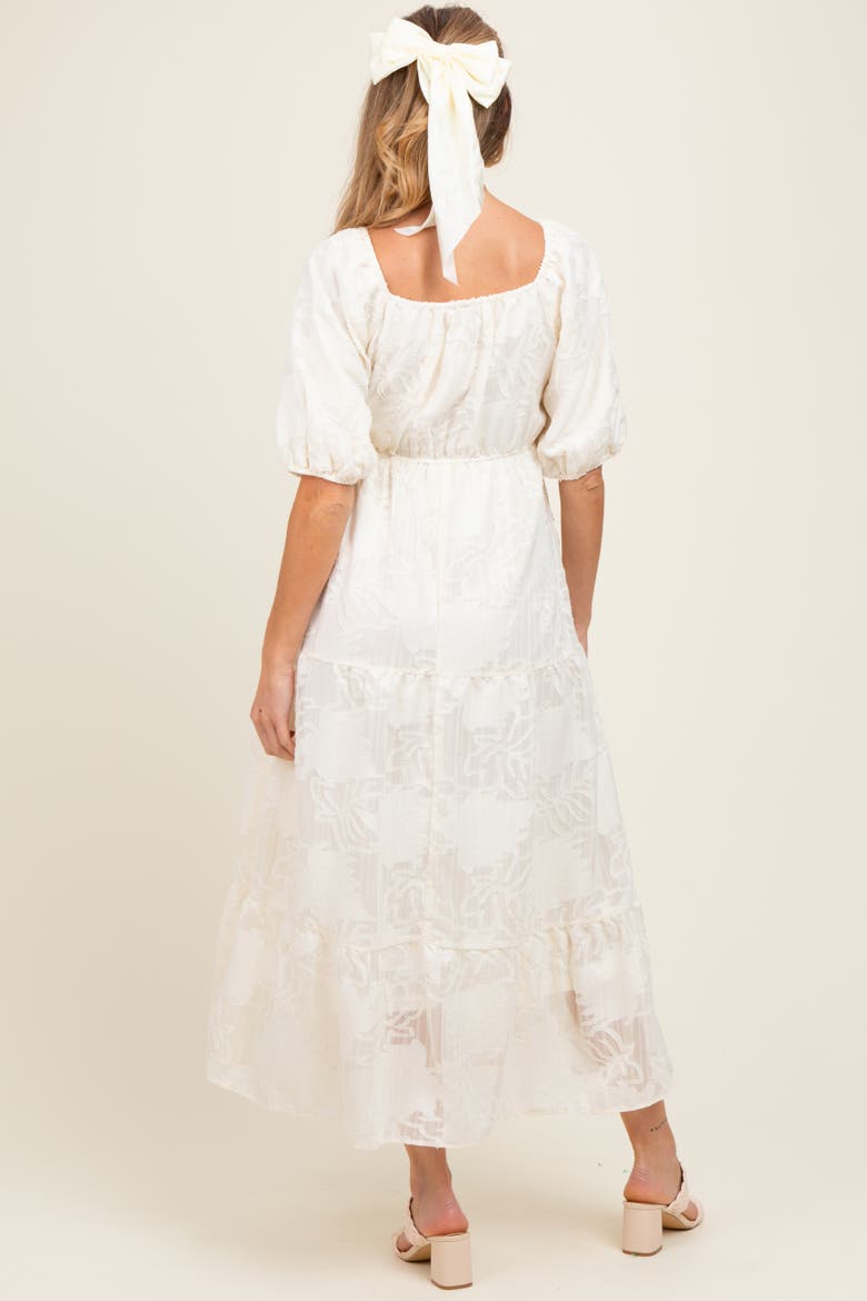 Leaf Textured Tiered Midi Dress, Alternate, color, Cream