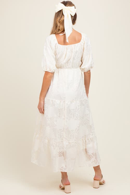 Pinkblush Leaf Textured Tiered Midi Dress In White