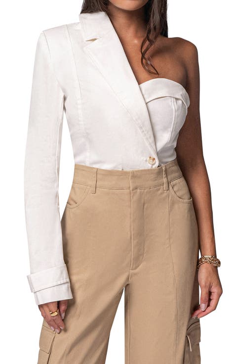 Amal One-Shoulder Blazer Top